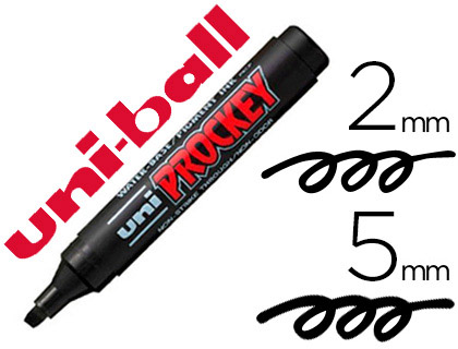 MARQUEUR UNIBALL UNI PROCKEY PERMANENT POINTE BISEAUTE TRAC 2/5MM ENCRE SANS ALCOOL CORPS PLASTIQUE COLORIS NOIR