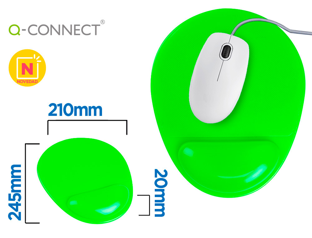 TAPIS SOURIS Q-CONNECT REPOSE-POIGNE GEL ET PVC      GRAND CONFORT FACILEMENT      NETTOYABLE COLORIS VERT