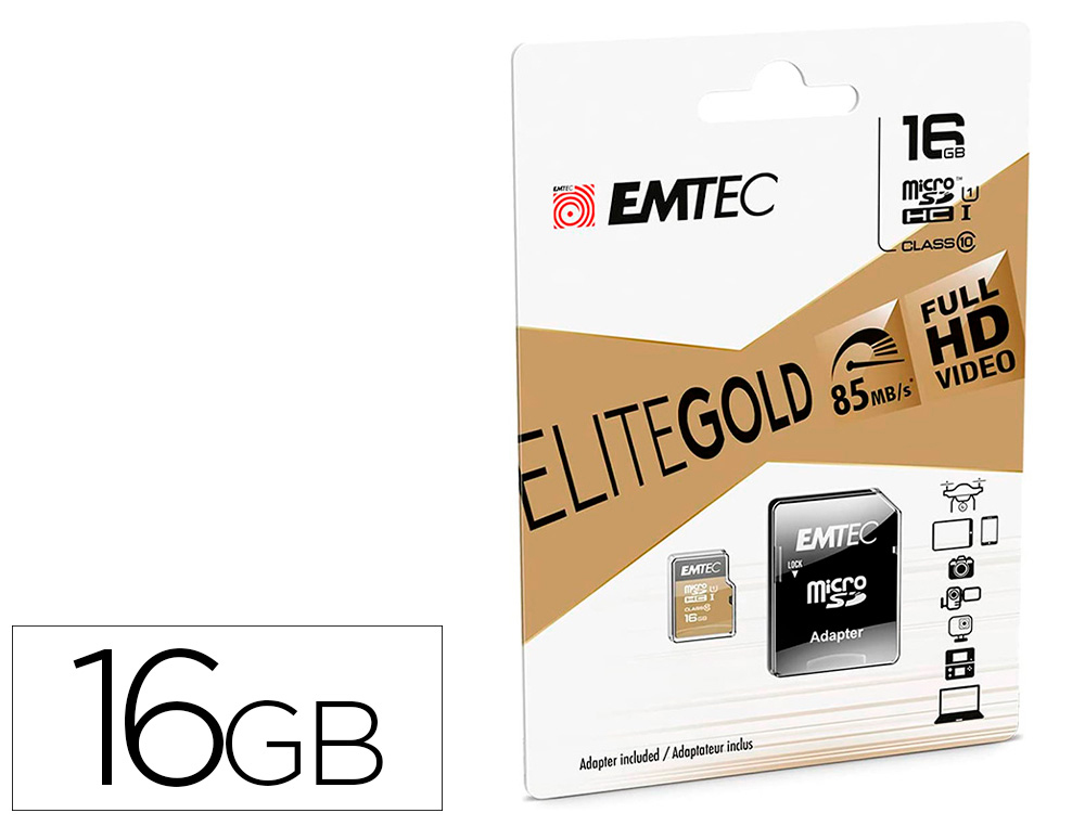 CARTE MEMOIRE EMTEC MICRO SD HC 16GB CLASSE  10 ELITE GOLD