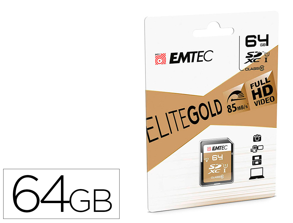 CARTE MEMOIRE EMTEC MICRO SD HC 64GB CLASSE  10 ELITE GOLD