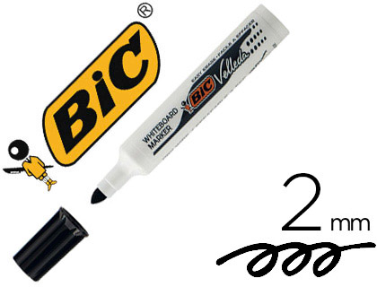 MARQUEUR BIC VELLEDA 1711 EFFAABLE POINTE OGIVE TRAC 2MM CORPS PLASTIQUE ENCRE CTONE NOIR