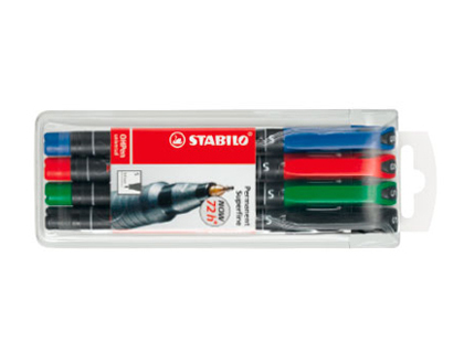 STYLO-FEUTRE STABILO OHP PEN PERMANENT POINTE EXTRA FINE 0.4MM ENCRE INDLBILE MULTI-SUPPORTS AGRAFE 4 UNITS ASSORTIES